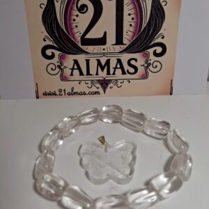 Pulsera rodada de Cuarzo Blanco con Mariposa de cuarzo