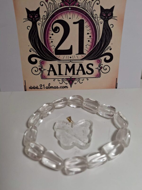 Pulsera rodada de Cuarzo Blanco con Mariposa de cuarzo